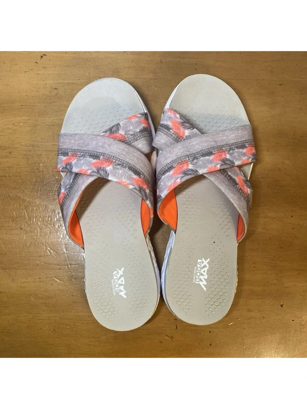 Skechers Women’s 8 On The Go 400 Tropical Cross-Over Grey Orange Sandals Slides